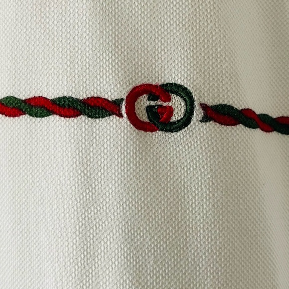 GUCCI Vintage White Polo Shirt With Classic Gucci Logo - Picture 3 of 11
